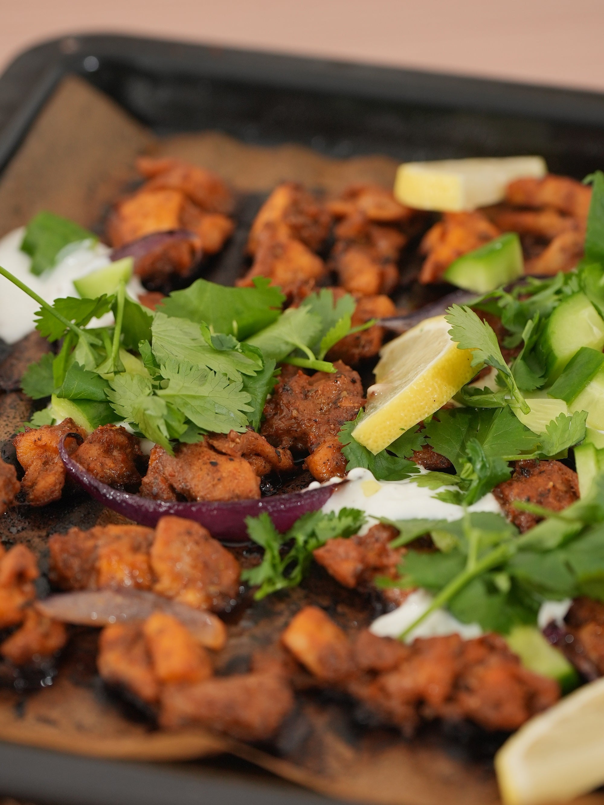 chicken shawarma bake recipe, yogurt marinated chicken oven, shawarma style chicken thighs, Zachvo oven recipes, MS-602A chicken recipe, baked shawarma chicken, Middle Eastern chicken tray bake, healthy chicken bake recipe, yogurt cumin paprika chicken