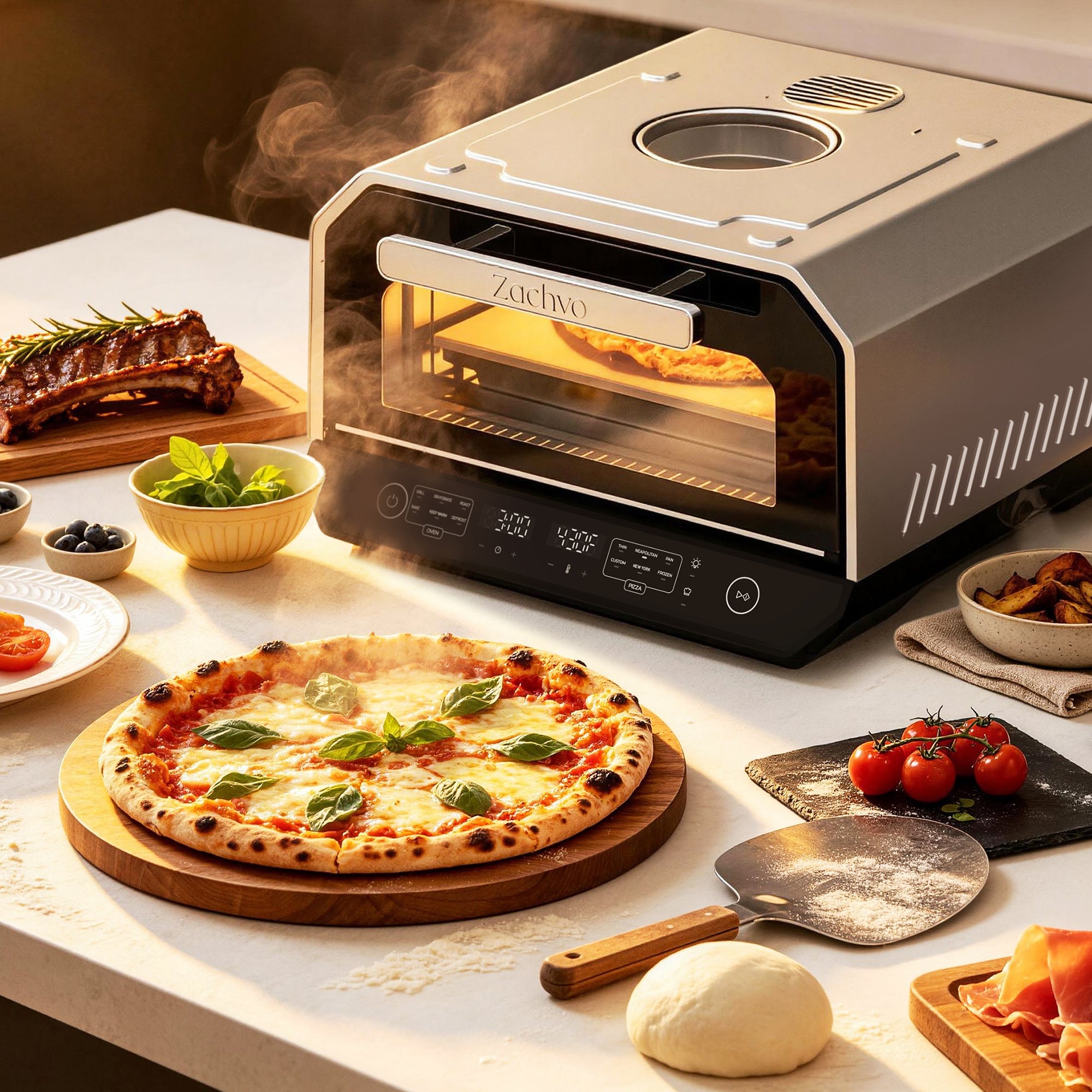 Zachvo-Foma-P113-Pizza Oven with Top Window-Silver