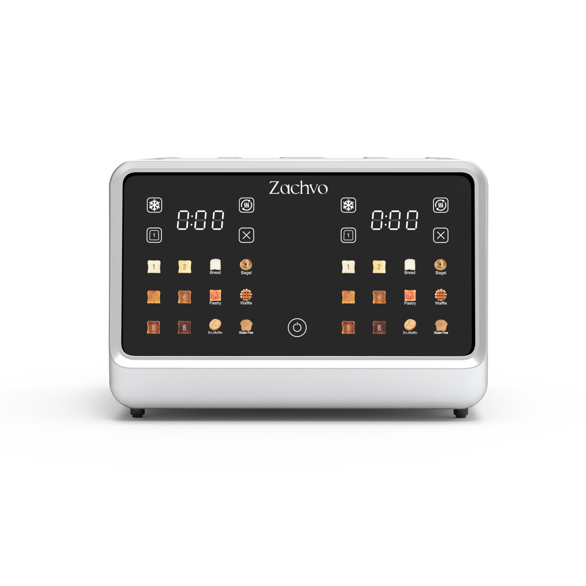 Zachvo toaster with digital display on a white background