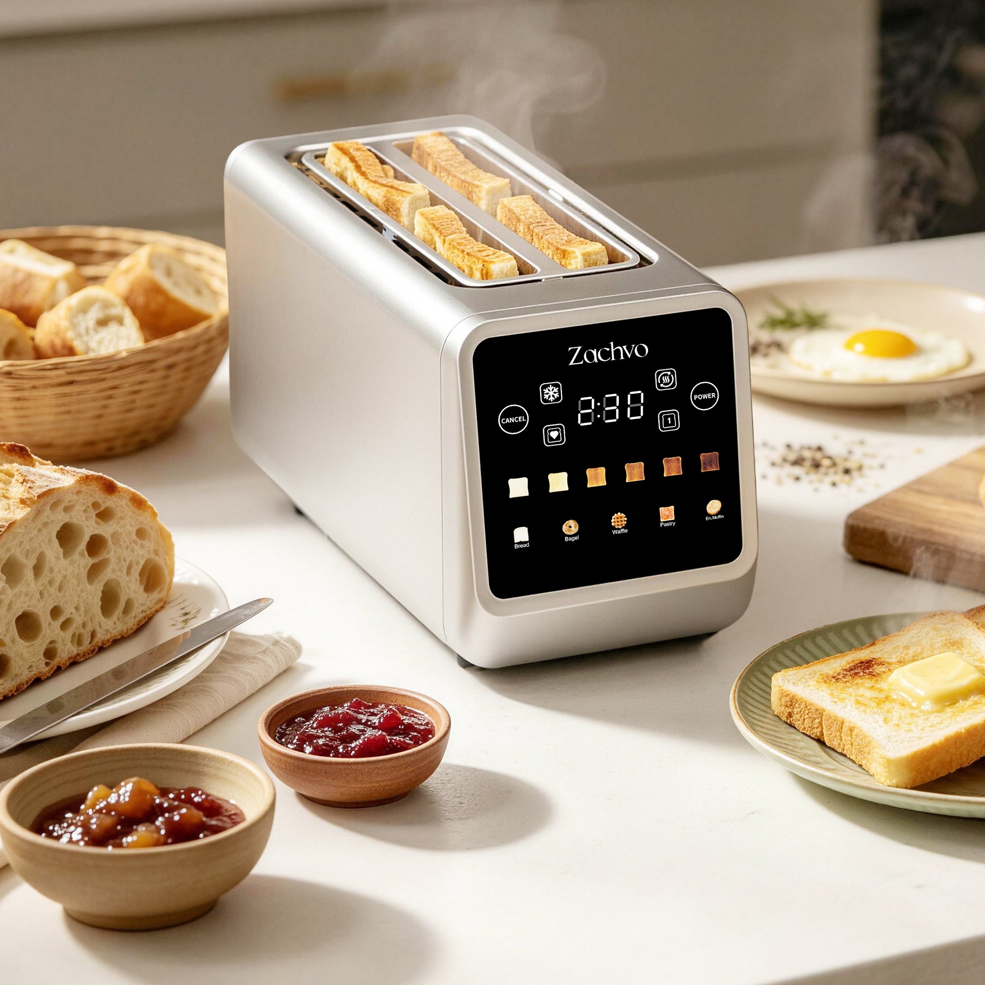 Zachvo-Glow-F1L-4 Slices Long Slot Toaster with LED Touchscreen